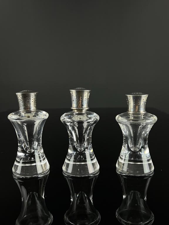 3 Steuben Signed Pepper Shakers w/ Sterling Tops (1 of 8)
