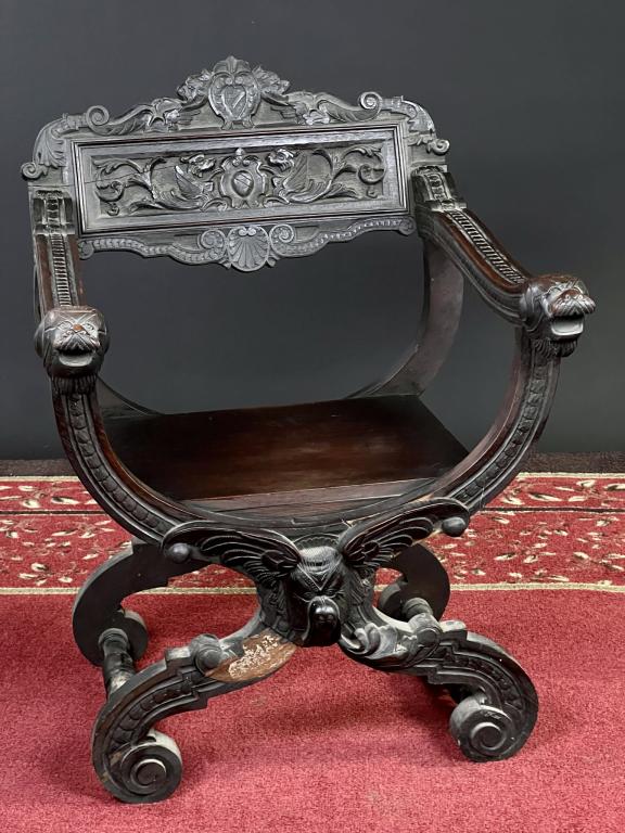 Victorian Ebonized Carved Wood Throne Style Chair (1 of 7)