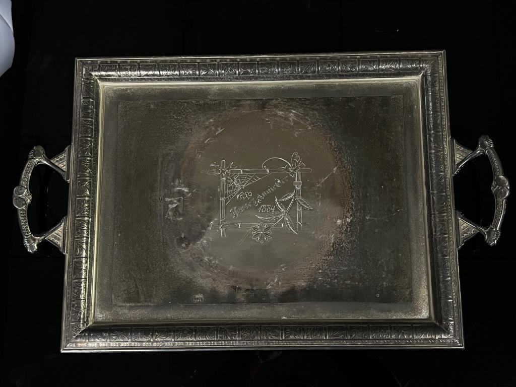 Pairpoint Spider Silver Plated 1884 Tray: Measures 24" in Length