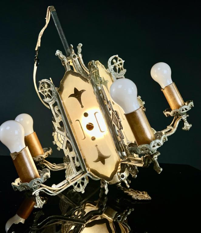 Art Deco Slip Shade Hanging Lamp with Archers Chromed Art Deco Hanging Lamp, featuring archers, (1 of 9)