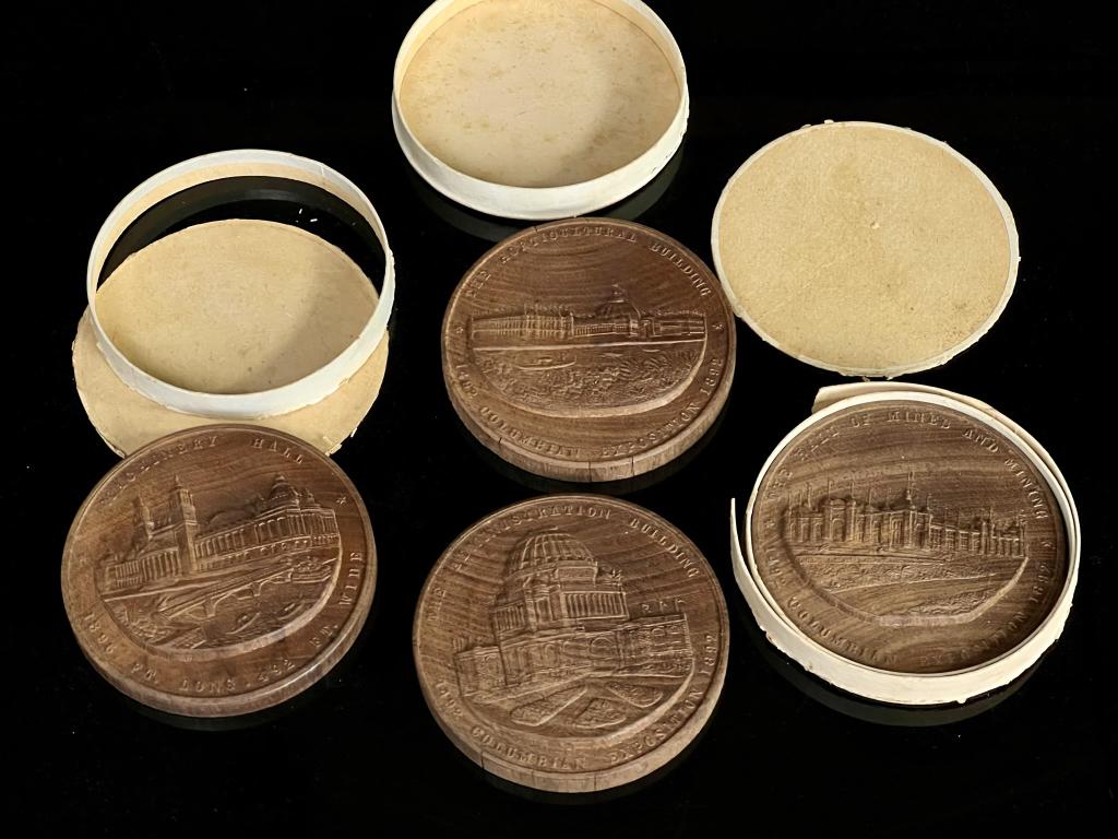 1892 N.O.S Columbian Exposition Pressed Wood Pressed wood Exposition give aways, still in the (1 of 7)