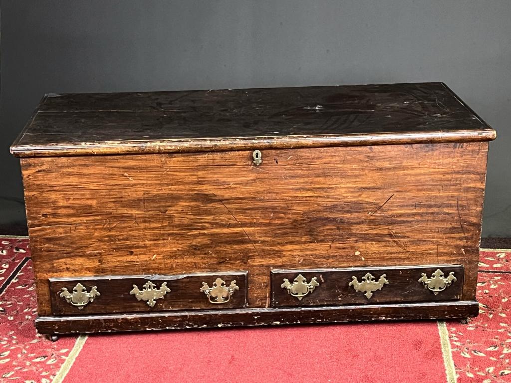 Chippendale Blanket Chest: Wonderful Antique Chippendale Blanket Chest. May have originally had feet. Overall great shape for its age. Measures: 53" x 22" x 24"
