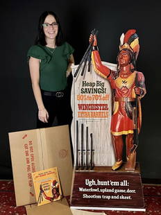 1967 N.O.S Winchester Cigar Store Indian Display: Unfolded all Original in the Original Box, Truly New Old Stock. Complete with all the promotional advertising. The Indian Chief Measures: 5ft Tall