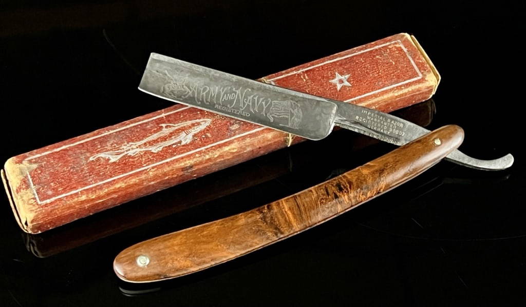 Imperial Army Navy Etched Blade Straight Razor Auction