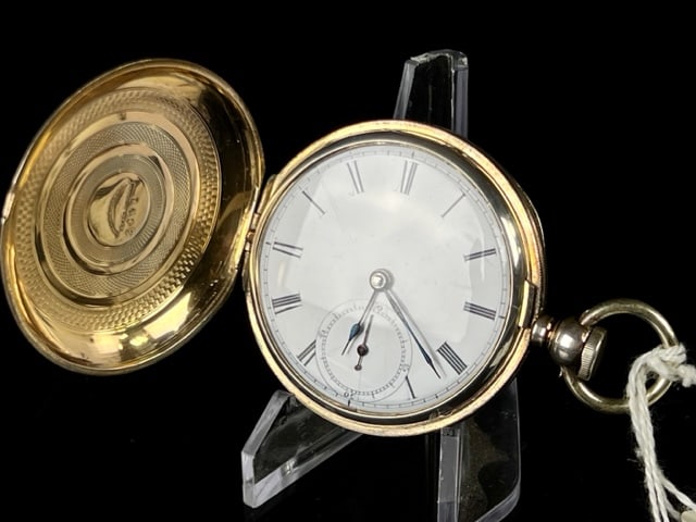 Coin Silver Gold Wash Home Watch Co Model 57: Coin silver with a beautiful Gold wash interior. 16s home Watch Co. Movement, No Key does run.