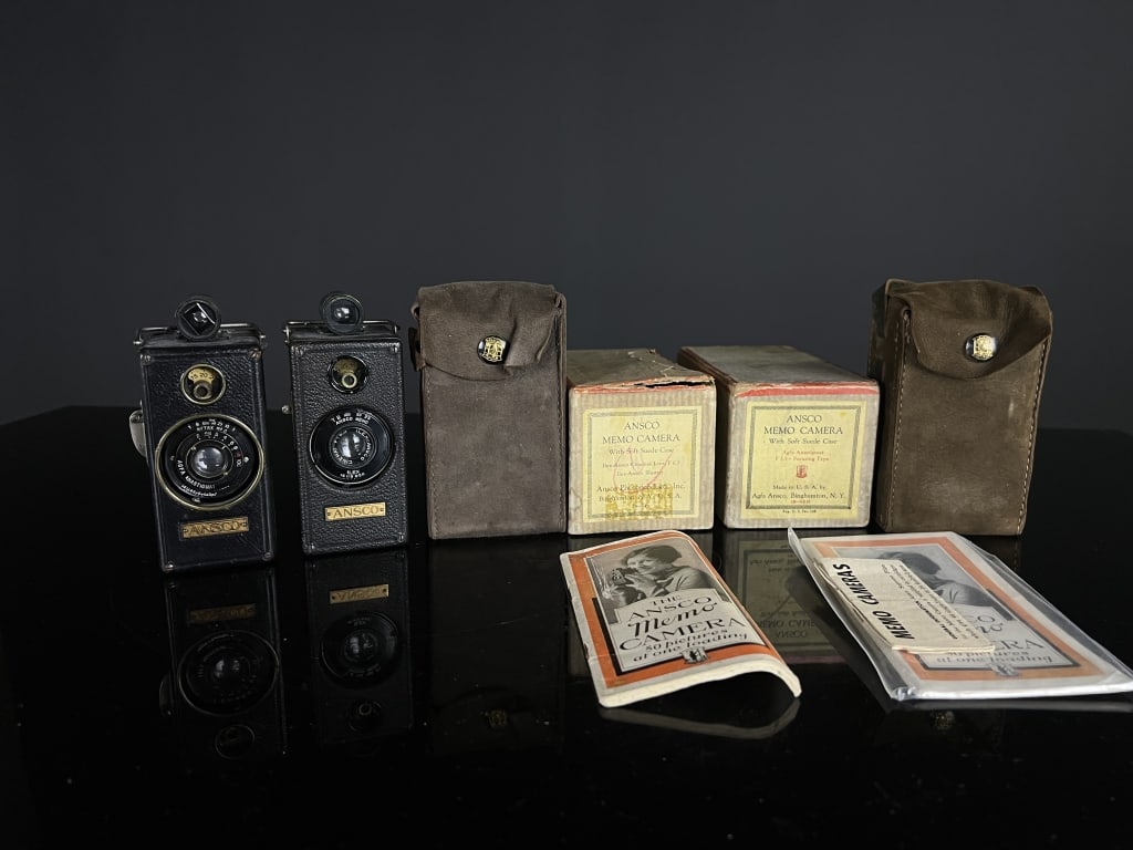 Lot of 4 Ansco Memo Cameras - 3 Leather 1 Wood! (1 of 7)