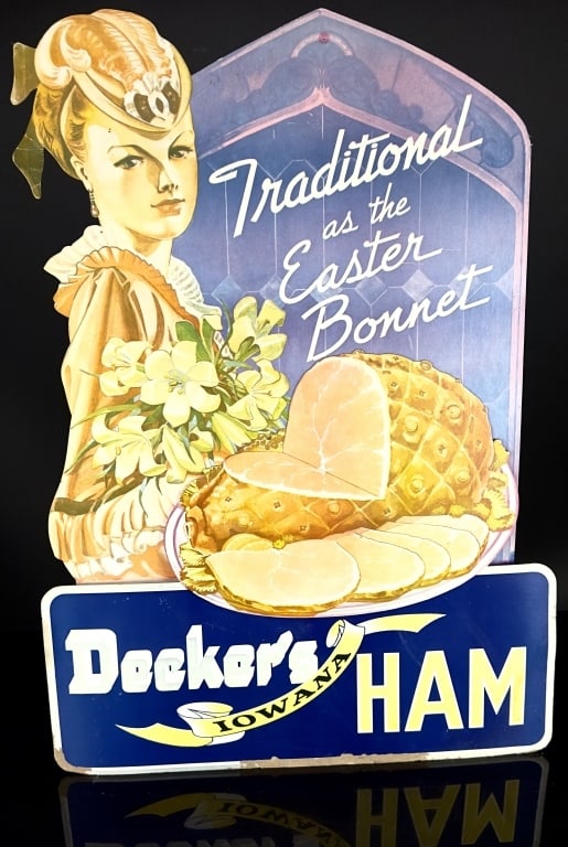 1920's 30's Decker's Iowana Ham Store Sign (1 of 4)