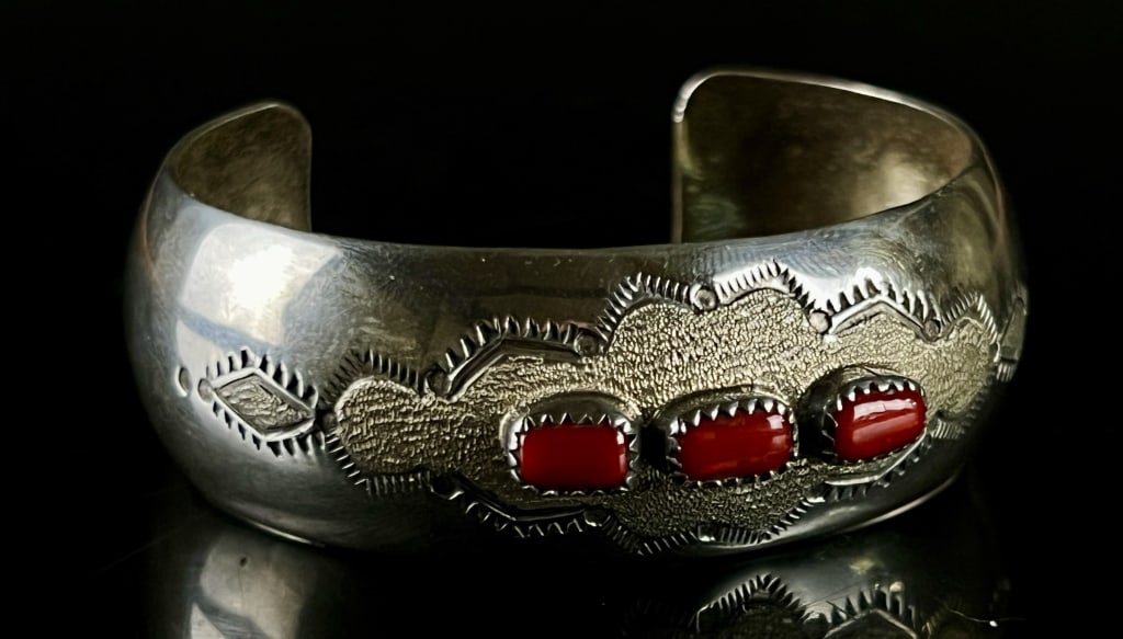 Vintage Sterling & Coral Navajo Pawn Bracelet (1 of 4)