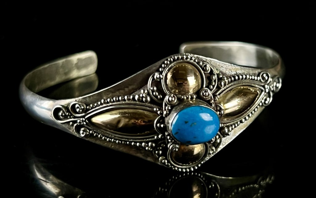 Antique Sterling .925 Silver 14k Gold Bracelet (1 of 4)