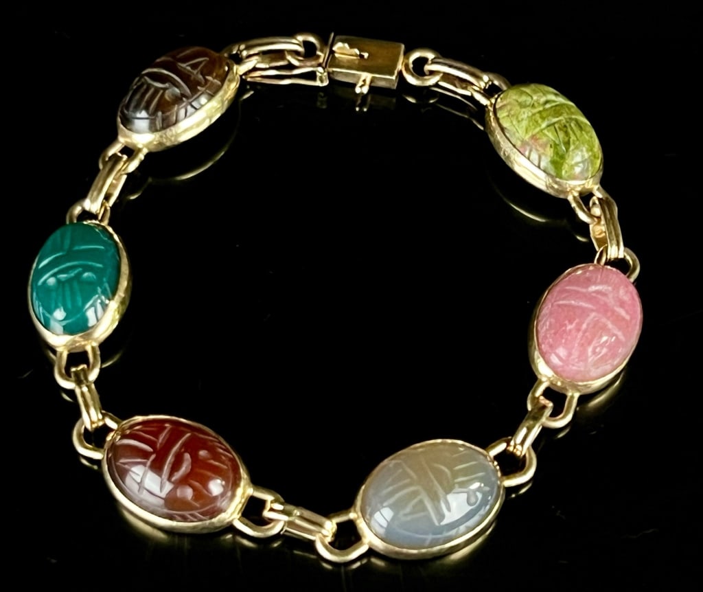 1960's14K GOLD Multi Gem Scarab Bracelet WRE (1 of 4)