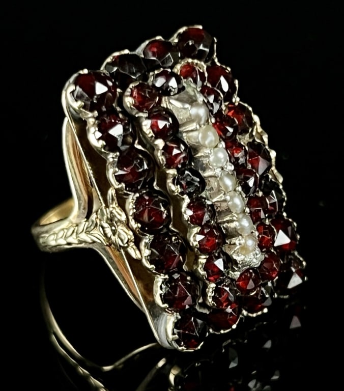 14k Gold Garnet and Seed Pearl Cocktail Ring (1 of 6)