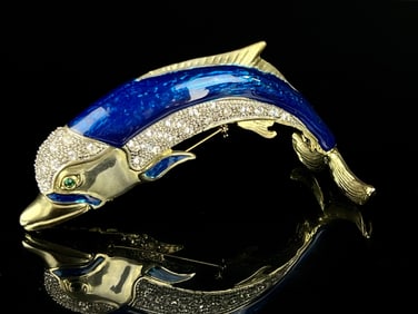 Large Ciner Crystal Rhinestone Dolphin Costume Pin