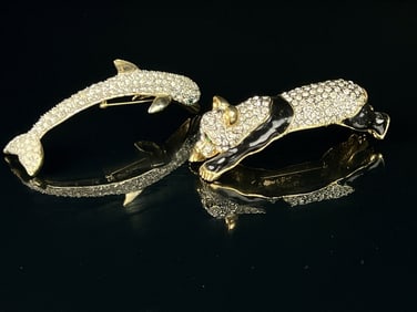 Rhinestone Panda and Dolphin Lare Costume Pins