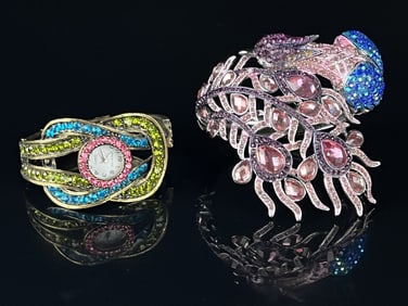 Massive Rhinestone Peacock and Watch Band Lot