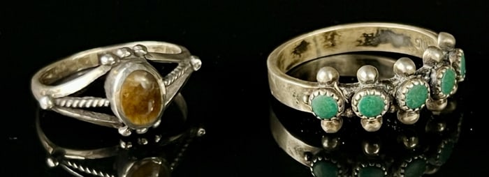 Pair of Sterling Silver Turquoise & Tiger Eye Ring