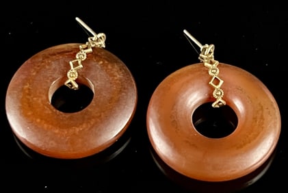 Antique 1" 14k Gold & Amber Earrings