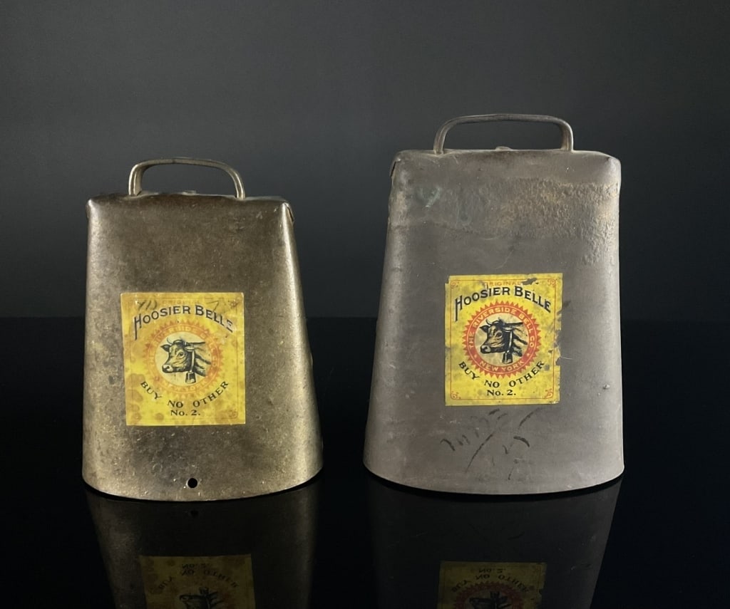 Lot of (2) Graphic Hoosier Cow Bells W. Labels (1 of 6)