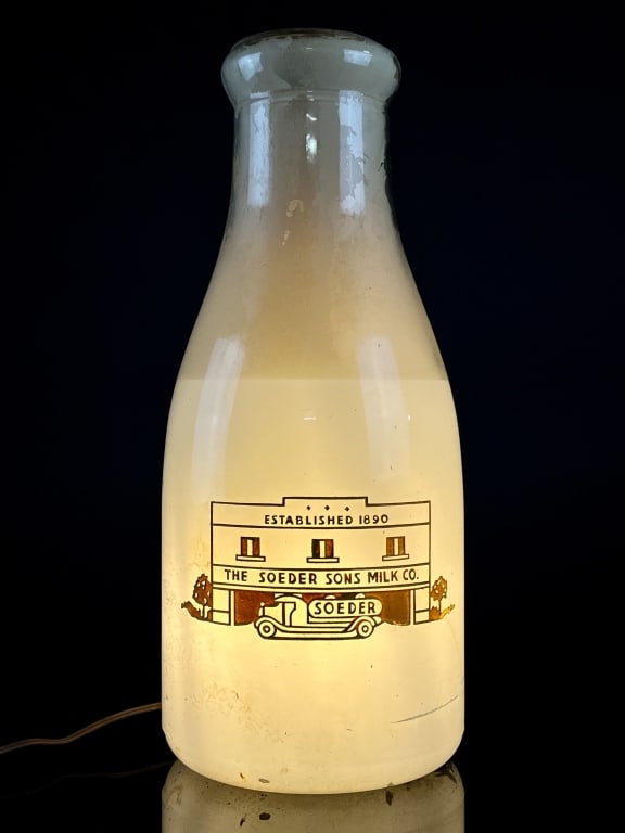 Large Antique Soeder Lighted Milk Bottle Adv. Sign (1 of 12)