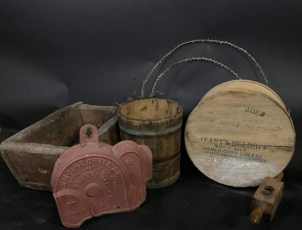 Pimitive lot empire drill co. wood box barrel etc. (1 of 6)