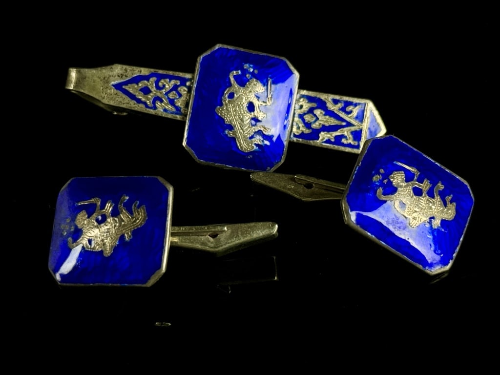Siam Sterling SIlver & Enamel Cuff Link Dress Set (1 of 5)