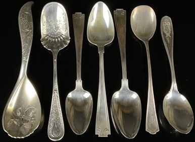 7 Unique Sterling Art Deco & Etched Spoons