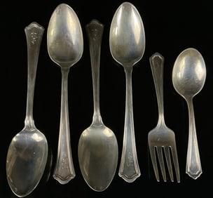 4 Monogrammed  Sterling Spoons & Baby Set