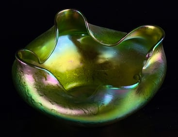 Loetz Green Iridescent Art Glass Bowl