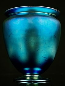 7" Steuben Blue Aurene Vase w/ Factory Label