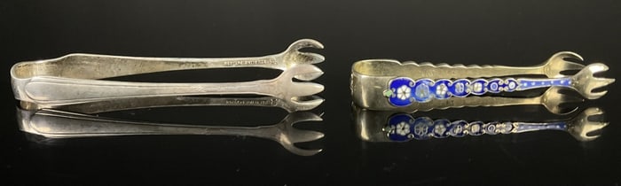 Sterling & Cloisonne & Sterling Tongs