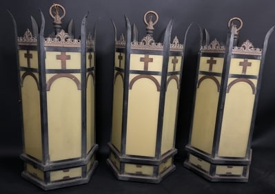 (3) LARGE Glass Gothic Church Lights