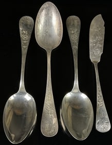 Etched Floral Design Sterling Serving Pieces
