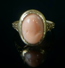 10K Gold Victorian Coral Cameo Size 5