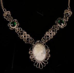 Ornate Silver Victorian Cameo Necklace