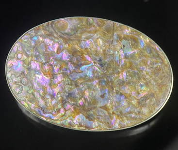 German Silver Oval Abalone Pin: German silver, Measures: 1 1/2"