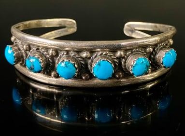 Mexico Sterling Turquoise Navajo Cuff Bracelet