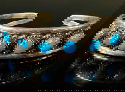 Mexico Sterling Turquoise Navajo Cuff Bracelet: Mexico Sterling Silver Bracelet with Turquiose. Marked: .925 E.B. Bracelet 1/2" Wide.