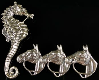 Beau Sterling Sea Horse & Horse Brooches