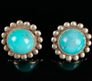 Fred Harvey Sterling Turquoise Screw Back Earrings