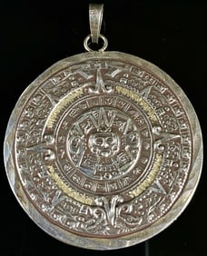 Double Sided Sterling Silver Aztec Pendant