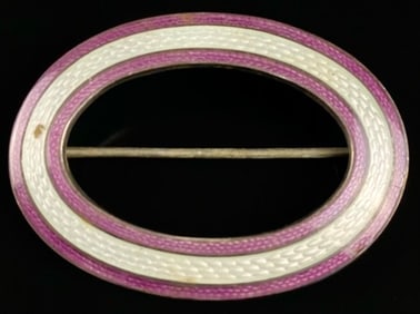 Sterling Purple & White Cloisonne Sterling Brooch