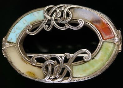 Silver Celtic Antique Multi-Stone Brooch