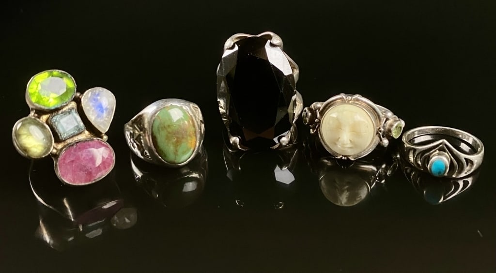 (5) Sterling Ring Lot Moon Face Navajo etc. (1 of 12)