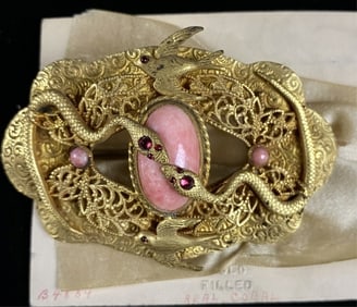 18k G.F.N.O.S Victorian Snake w/ Corral Brooch LG!