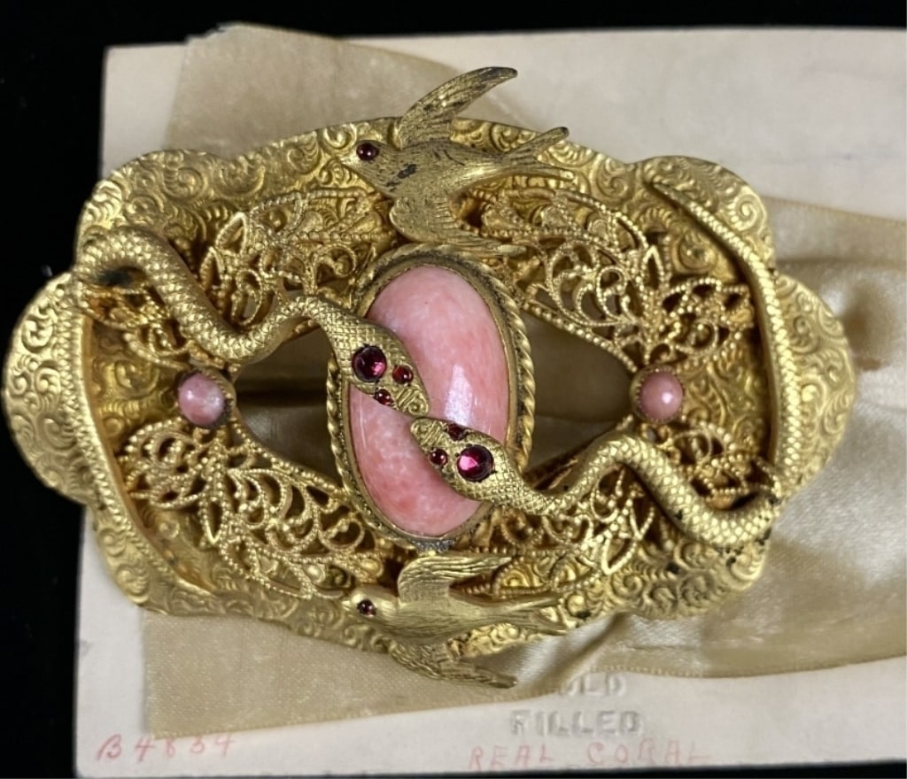 18k G.F.N.O.S Victorian Snake w/ Corral Brooch LG! (1 of 4)