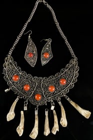 Vintage Filigree Bone Bib Necklace & Earrings