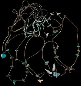 Liquid Silver & Carved Stone Navajo Necklace Lot