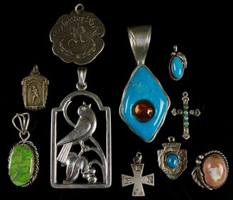 Unique Pendant Lot & Navajo Sterling Harvey Etc.