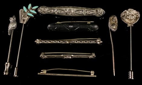 Vintage Aesthetic Sterling Stick Pin & Bar Pin Lot