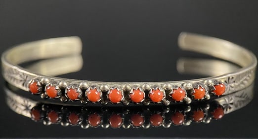Danty Sterling & Coral Cuff Bracelet