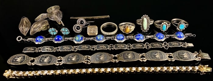 Sterling Bracelet, Ring, Earrings Lot